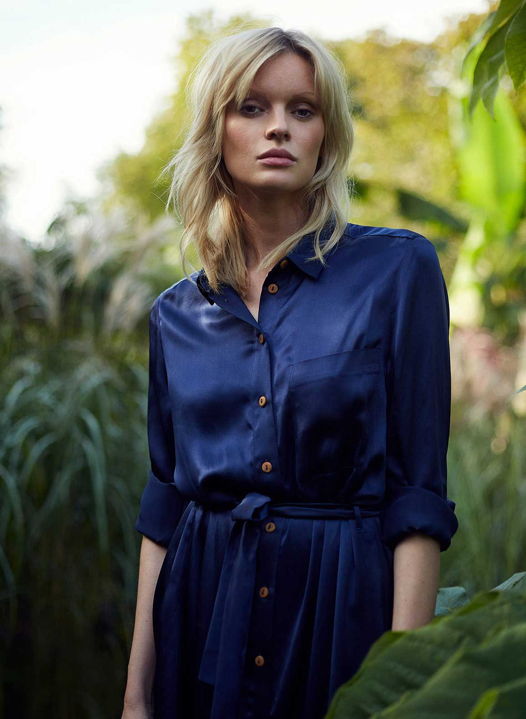 Blue Silk Shirtdress